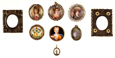 Lot 434 - Miniatures. Three enamel portraits of young beauties, mid 19th century