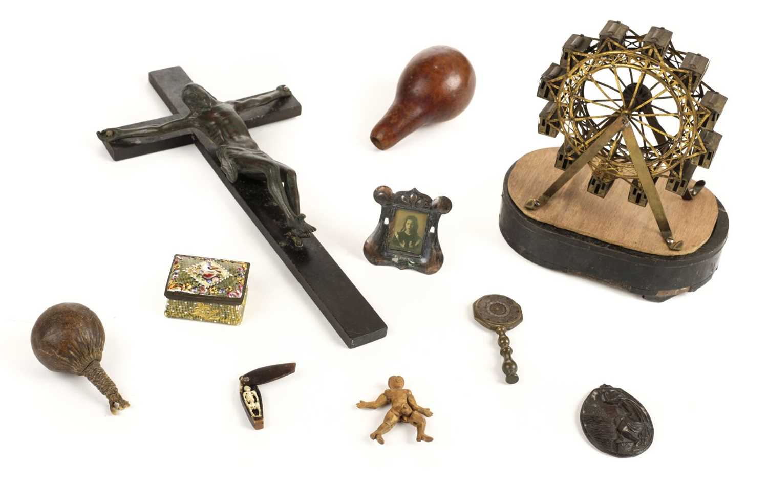 Lot 111 - Doll. An 18th century miniature wooden doll and other items