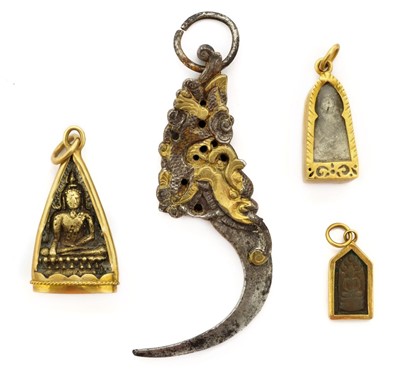 Lot 192 - Shrine pendants. Three gold shrine pendants