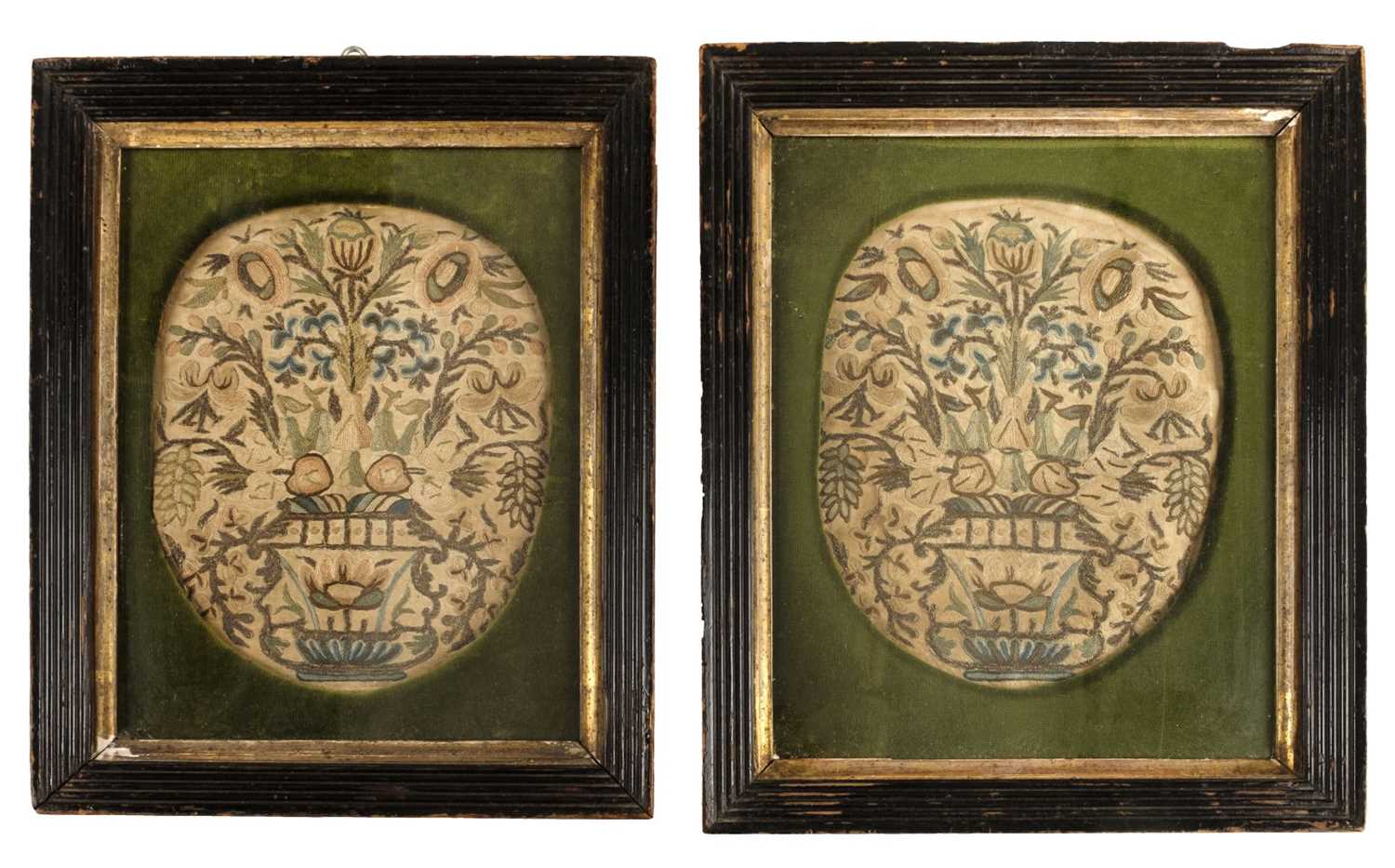 Lot 270 - Embroidered pictures. A pair of embroideries, 17th century
