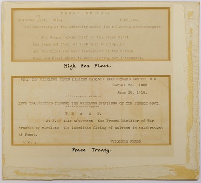Lot 45 - WWI Surrender. Three original telegraphs relating to the German surrender, 1918