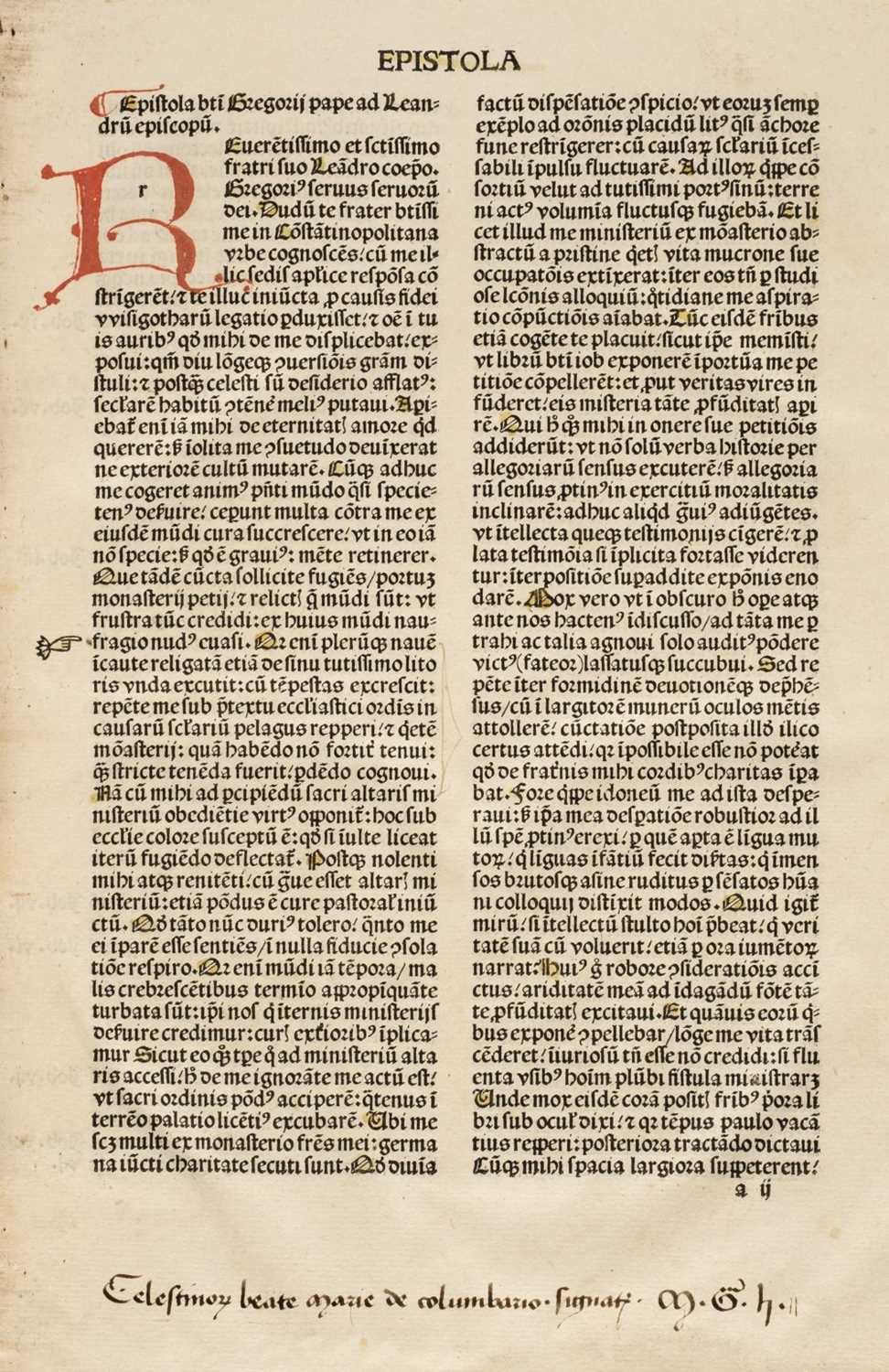 Lot 230 - Gregory the Great (Saint, 540-604). Moralia, sive expositio in Job, Paris, 1495
