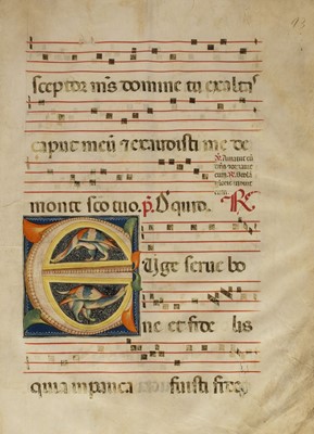 Lot 277 - Continental illuminations. Antiphonary leaf with figurative initial, Italy, 15th century