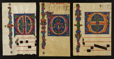 Lot 279 - Continental illuminations. Three illuminated initials on vellum, Italy, c.1475