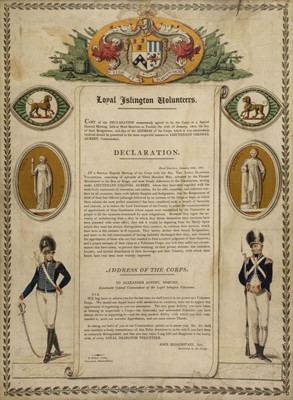 Lot 32 - Loyal Islington Volunteers. Declaration, 1801, letterpress broadside
