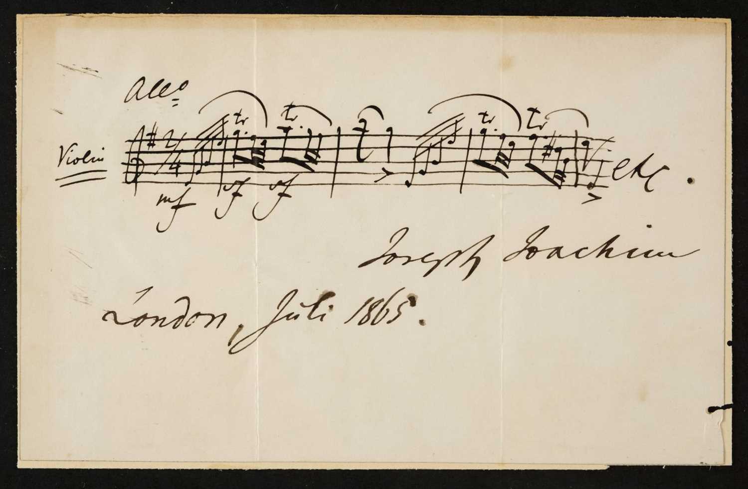 Lot 470 - Joachim (Joseph, 1831-1907). Autograph musical quotation signed, 1865