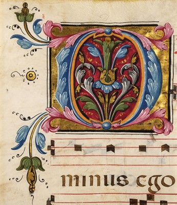 Lot 278 - Continental illuminations. Illuminated initial 'D' on vellum, possibly Italy, 16th century