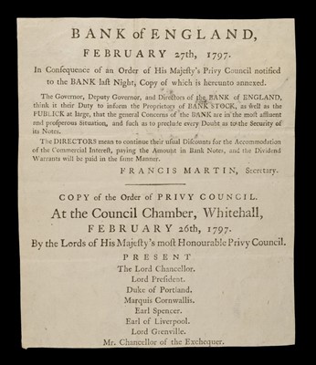 Lot 268 - Bank of England Broadside. February 27th, 1797