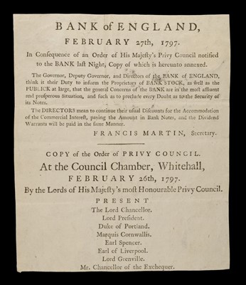 Lot 254 - Bank of England Broadside. February 27th, 1797