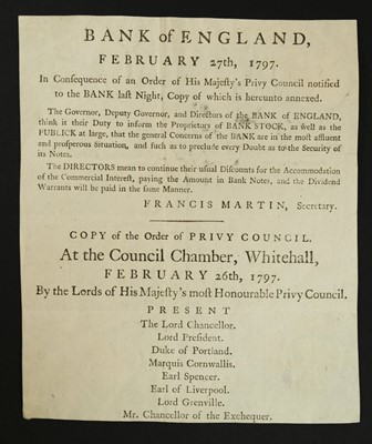 Lot 254 - Bank of England Broadside. February 27th, 1797