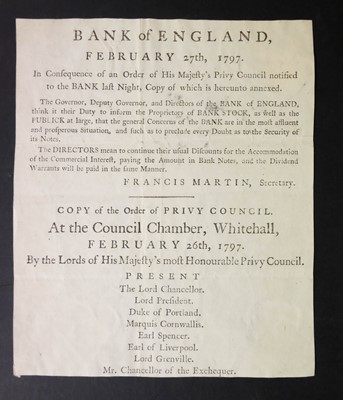 Lot 254 - Bank of England Broadside. February 27th, 1797