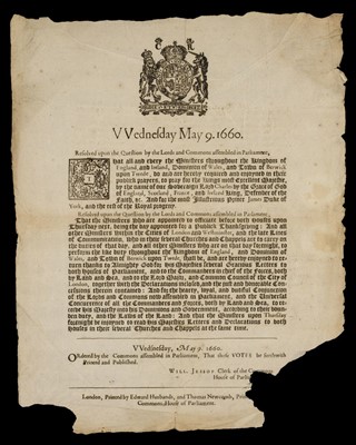 Lot 210 - Restoration of Charles II. Broadside, 1660, & others