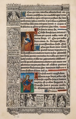 Lot 290 - Illuminated printed leaves. Six leaves from a Book of Hours, printed on vellum, early 16th century