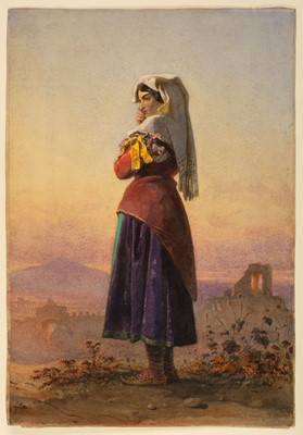 Lot 470 - Haag (Carl, 1820-1915). Italian peasant girl in a landscape, 1899