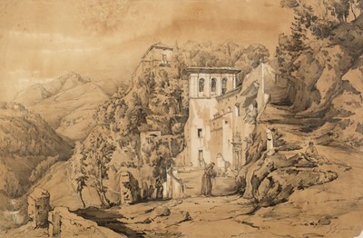 Lot 484 - Gigante (Gaetano, 1770-1840). Neapolitan landscape with monastery, 1836