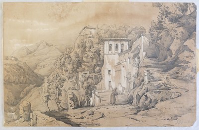 Lot 484 - Gigante (Gaetano, 1770-1840). Neapolitan landscape with monastery, 1836