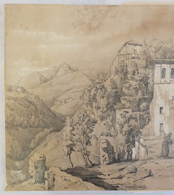 Lot 484 - Gigante (Gaetano, 1770-1840). Neapolitan landscape with monastery, 1836