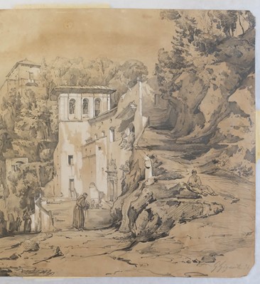 Lot 484 - Gigante (Gaetano, 1770-1840). Neapolitan landscape with monastery, 1836