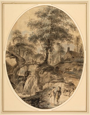 Lot 485 - Grimm (Samuel Hieronymous, 1733-1794, style of). Courting couple in a landscape with waterfall