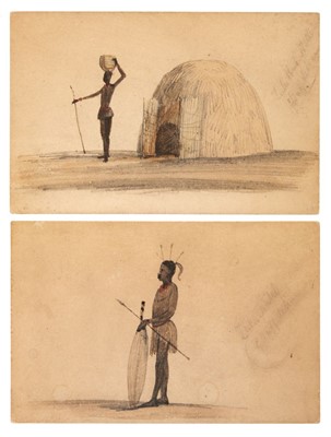Lot 56 - South Africa. A pair of sketches of Zulu figures, from the Natel region, mid 19th century