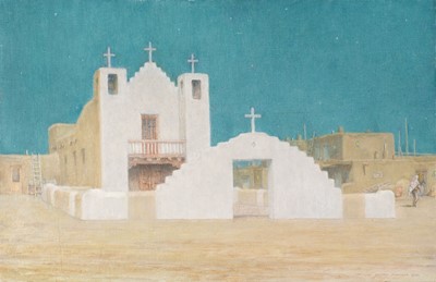 Lot 656 - Jenkinson (Geoffrey, 1925-2006). Church Moonlight, Taos Pueblo, New Mexico, 2001