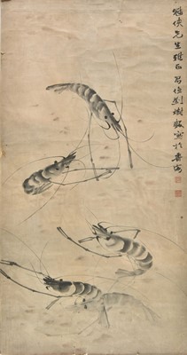 Lot 420 - Chinese Brush Drawings. Floating Prawns, and others