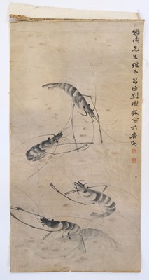 Lot 420 - Chinese Brush Drawings. Floating Prawns, and others