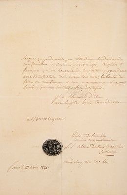 Lot 31 - India. Three letters from foundling Indian princess Alina d'Eldir to Sir Charles Stuart, 1821