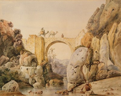 Lot 475 - Delamarre (Captain Adolphe Hedwige Alphonse, 1793-1861). Camels on the Alcantara Bridge, Spain, 1844