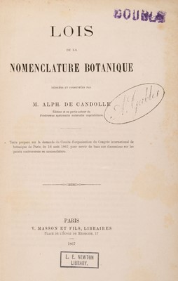 Lot 97 - Candolle (Alphonse de). Lois de la Nomenclature Botanique, rédigées et commentées, Paris, 1867
