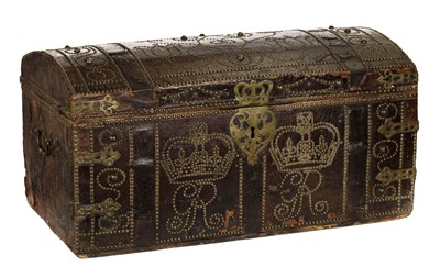 Lot 335 - Chest. A fine George II leather and brass studded chest c.1720