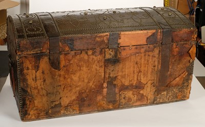 Lot 335 - Chest. A fine George II leather and brass studded chest c.1720