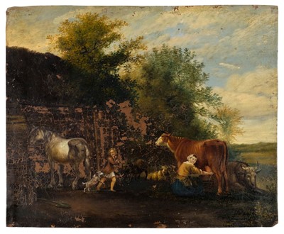 Lot 445 - English School. Portrait of a Young Gentleman, c.1810, & Rustic Landscape, c.1770-80