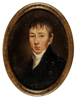 Lot 445 - English School. Portrait of a Young Gentleman, c.1810, & Rustic Landscape, c.1770-80