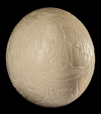 Lot 82 - Battle of Trafalgar. An ostrich egg, finely carved in shallow relief, circa 1805
