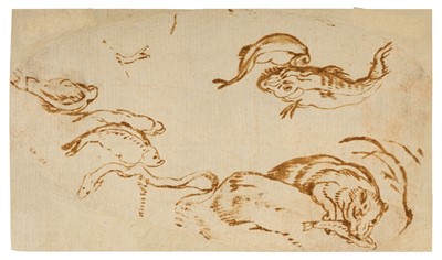 Lot 352 - Breughel the Elder (Jan, 1568-1625). Studies of fish, an eel and bear catching a salmon