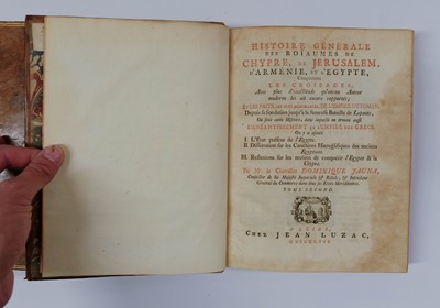Lot 34 - Jauna (Dominique). Histoire des roïaumes de Chypre, de Jerusalem [etc.], 1st edition, 1747