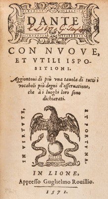 Lot 264 - Alighieri (Dante). Con Nuove et Utili Ispositioni, Lyon, 1571