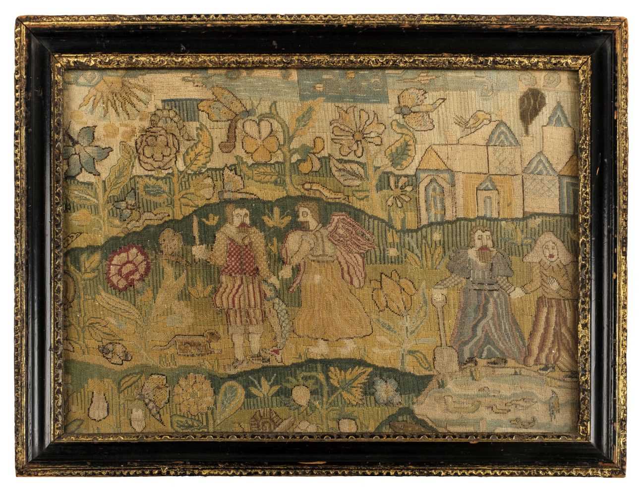 Lot 268 - Embroidered picture. Tobias and the Angel, 17th century