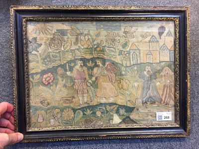 Lot 268 - Embroidered picture. Tobias and the Angel, 17th century