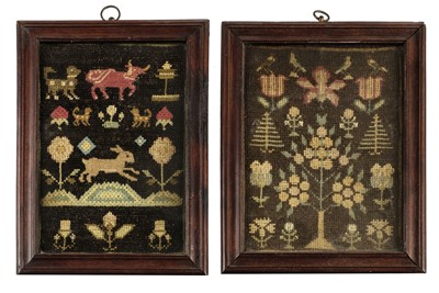 Lot 269 - Embroidered pictures. A pair of Quaker samplers by Martha Harrison, early 18th century