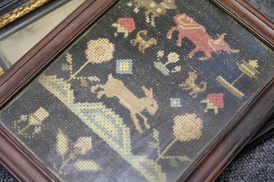 Lot 269 - Embroidered pictures. A pair of Quaker samplers by Martha Harrison, early 18th century