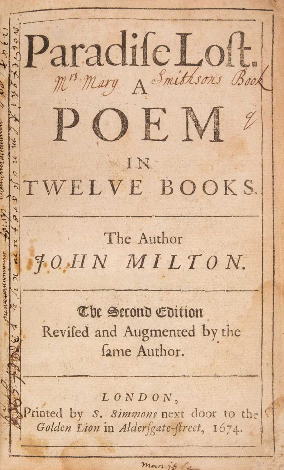 Lot 299 - Milton (John). Paradise Lost, 2nd edition, 1674