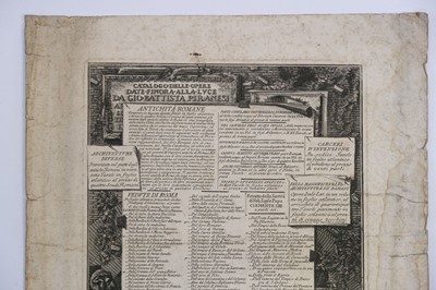 Lot 406 - Piranesi (Giovanni Battista (1720-1778). Catalogo delle Opere
