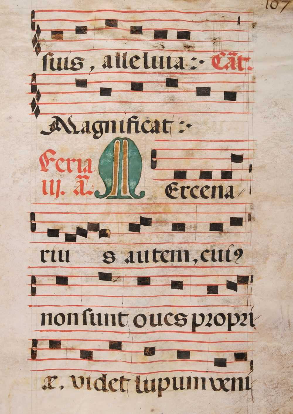 Lot 265 - Antiphonal. A part volume containing 21 vellum leaves, 16th century