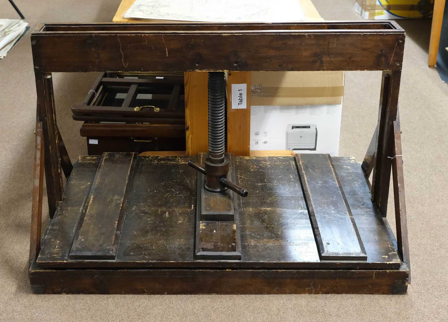 Lot 566 - Press. A large stained wood press, 20th century