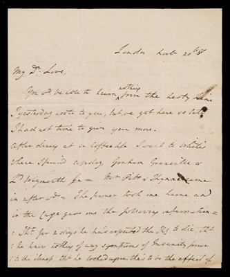 Lot 248 - Madness of King George III. Autograph letter initialled from John Blackburne MP