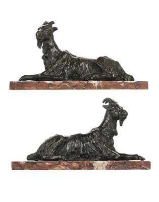 Lot 15 - French School (19th century). A pair of bronze goats