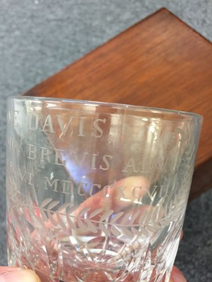 Lot 154 - Tumbler. A Victorian glass presentation tumbler 1897