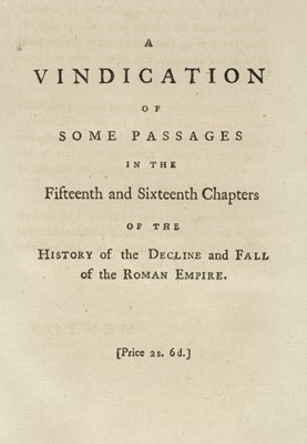 Lot 428 - Gibbon (Edward). A Vindication of the Decline and Fall, 1st edition, 1779, with a portrait